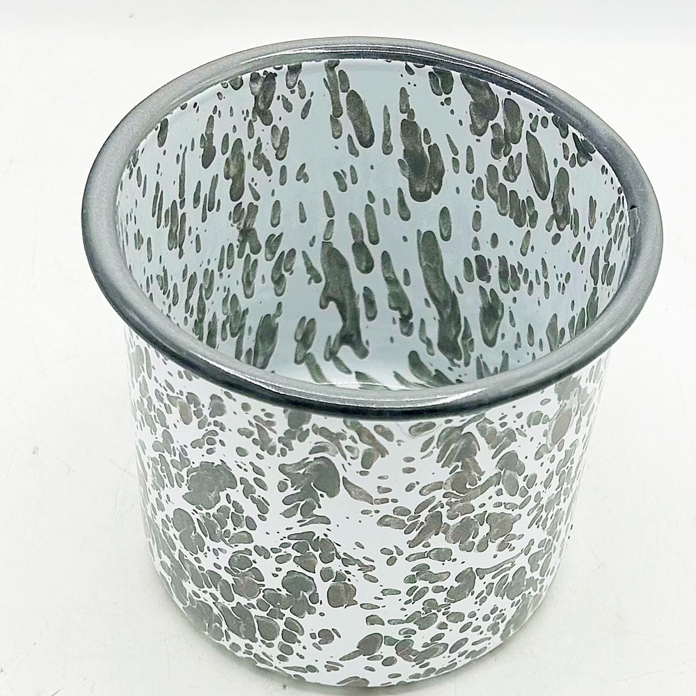 Gray Splatter Enamelware Container 4.5" H Chipped on Rim